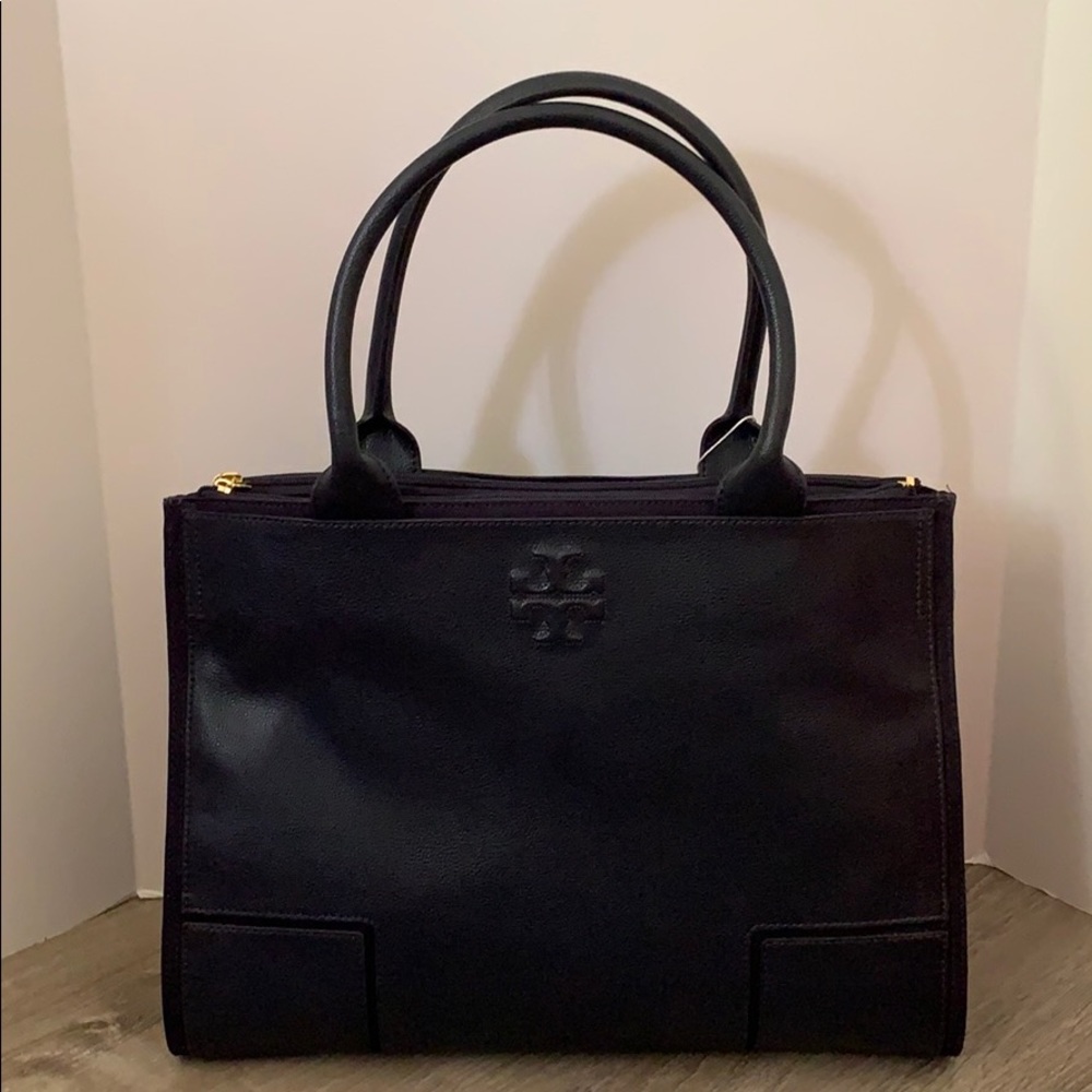Tory Burch Navy Blue Ella Canvas Leather Tote